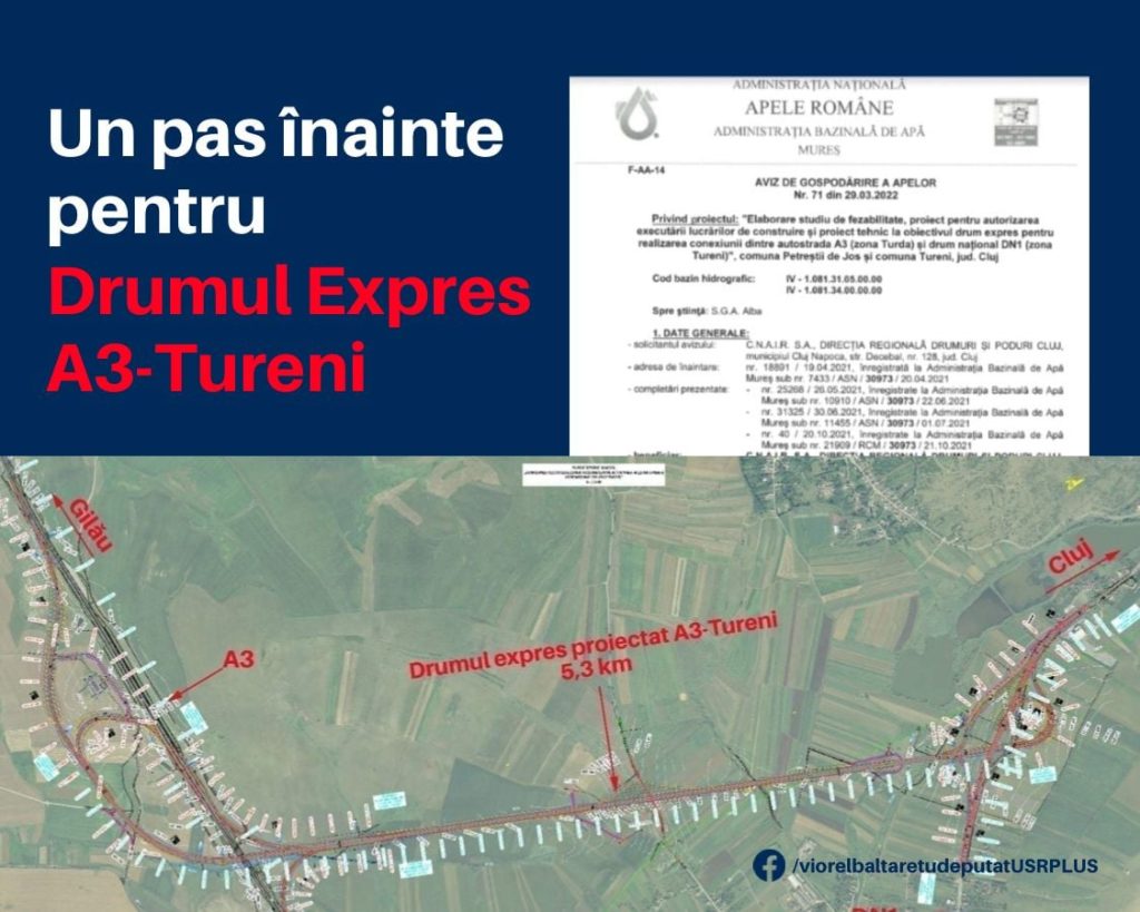 Administrația Bazinală de Apă Mureș (ABAM) a emis avizul de gospodările a alpelor pentru Drumul Expres Tureni – Autostrada Transilvania.