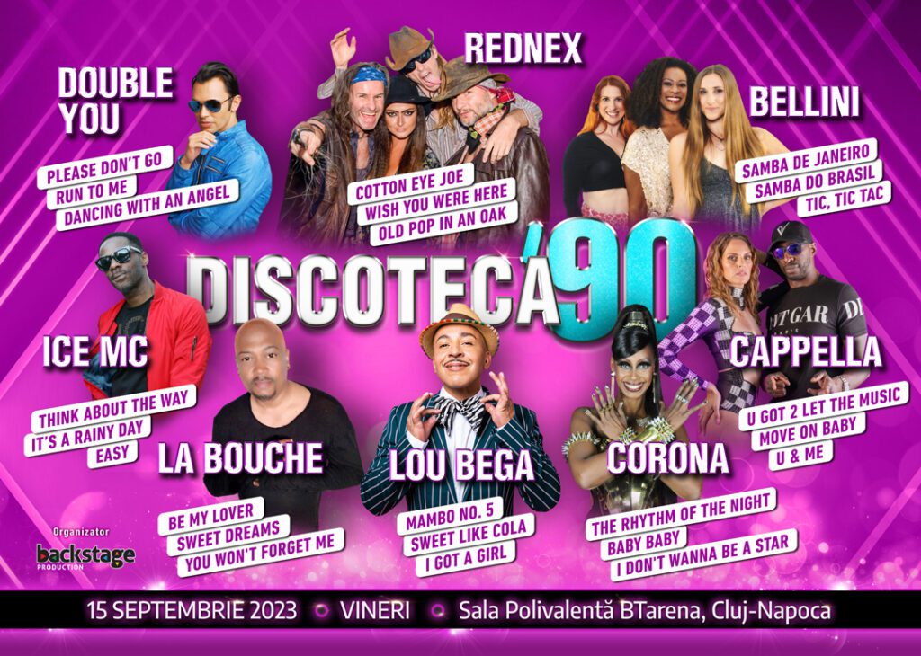 Lou Bega, La Bouche, Corona, Ice MC, Capella, Double You, Rednex și Bellini vor concerta la prima ediție a evenimentului Discoteca '90