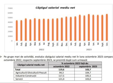 Efectivul salariaților din județul Cluj, în octombrie 2023 a fost de 281.158, în creștere cu 102 comparativ cu septembrie 2023 și cu 5.289 persoane mai multe față de octombrie 2022.