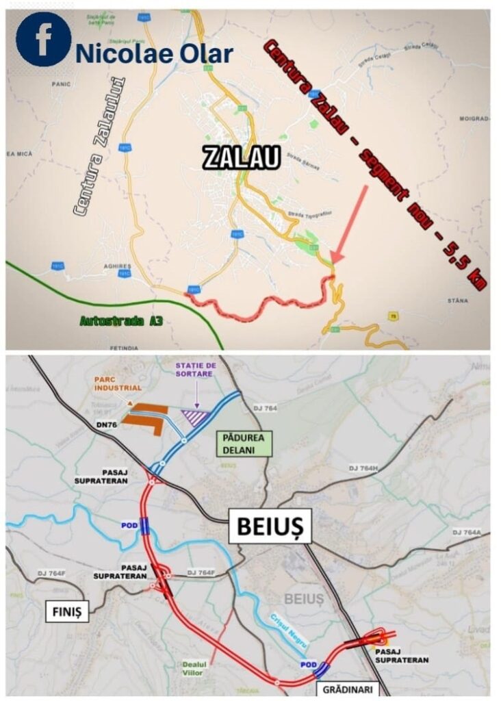 Lucrările pe șoseaua de ocolire a municipiului Zalău au început în 2021 și trebuiau să fie gata în martie 2023.