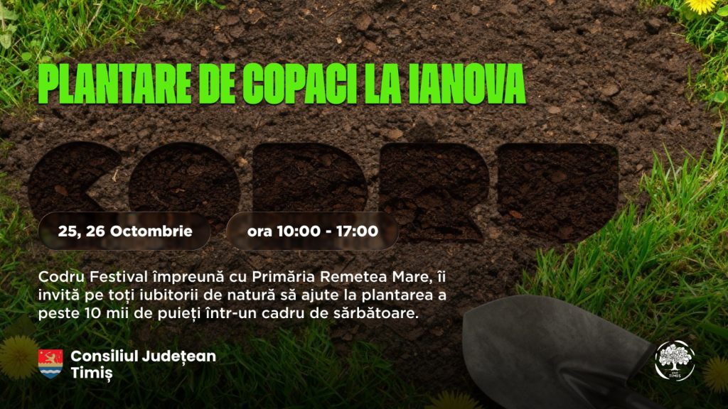CODRU Festival împreună cu Primăria Remetea Mare, îi invită pe toți iubitorii de natură să ajute la plantarea a peste 10 mii de puieți într-un cadru de sărbătoare. În paralel cu plantarea va avea loc și prima ediție a Festivalului Recoltei de la Ianova, o poveste despre comunitate, tradiții și despre un viitor mai verde.